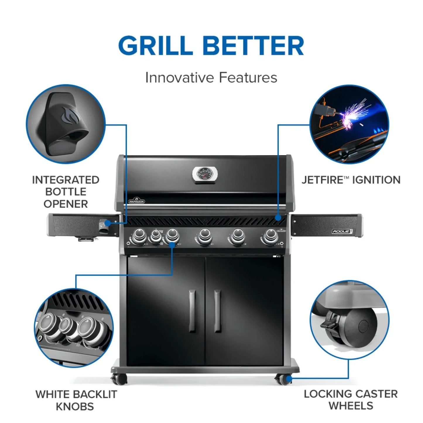 Napoleon Rogue PRO 625 SIB Black Freestanding Gas Grill w/ Infrared Side Burner